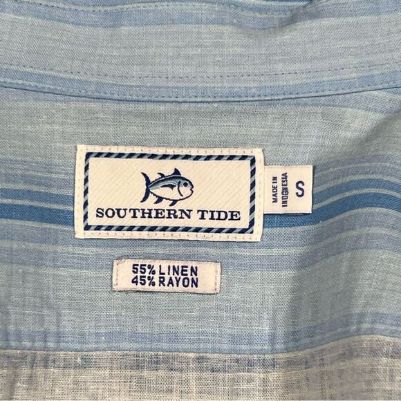 Southern Tide striped casual shirt 🐟 excellent condition 🐟 linen blend 🐟 SM - Picture 4 of 4